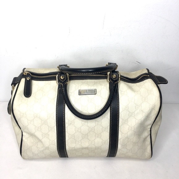 Authentic Gucci white Boston satchel bag coated canvas - Picture 2 of 16